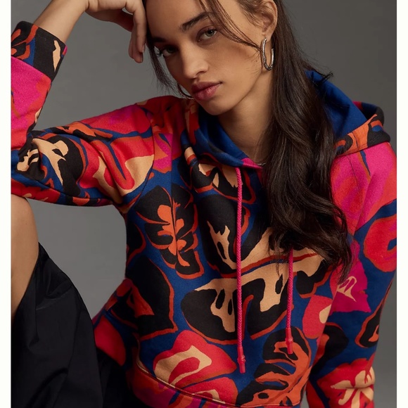 FARM Rio Tops - NEW Farm Rio x Anthropologie SIZE XL Printed Cropped Hooded Sweatshirt